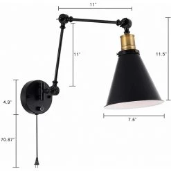 1-Light Matte Black Swing Arm Wall Lamp, Adjustable Swing Arm Plug-In or Hardwire Wall Sconce (2-Pack) by YANSUN -YANSUN Shop matte black yansun wall lamps h wl010 2n1 1f 1000