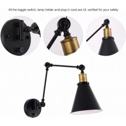 1-Light Matte Black Swing Arm Wall Lamp, Adjustable Swing Arm Plug-In or Hardwire Wall Sconce (2-Pack) by YANSUN -YANSUN Shop matte black yansun wall lamps h wl010 2n1 44 1000