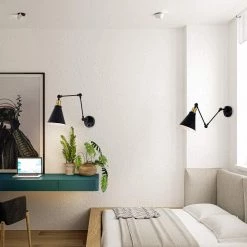 1-Light Matte Black Swing Arm Wall Lamp, Adjustable Swing Arm Plug-In or Hardwire Wall Sconce (2-Pack) by YANSUN -YANSUN Shop matte black yansun wall lamps h wl010 2n1 fa 1000