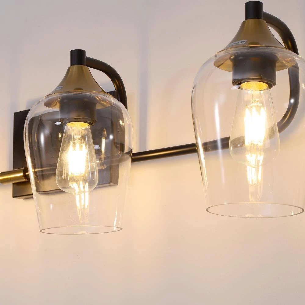 28.35 in. 3-Light Matte Black Vanity Light with Clear Glass Shade by YANSUN 5 28.35 in. 3-Light Matte Black Vanity Light with Clear Glass Shade by YANSUN - Image 3