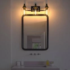 28.35 in. 3-Light Matte Black Vanity Light with Clear Glass Shade by YANSUN 15 28.35 in. 3-Light Matte Black Vanity Light with Clear Glass Shade by YANSUN -YANSUN Shop matte black yansun wall sconces h wl015 76 1000