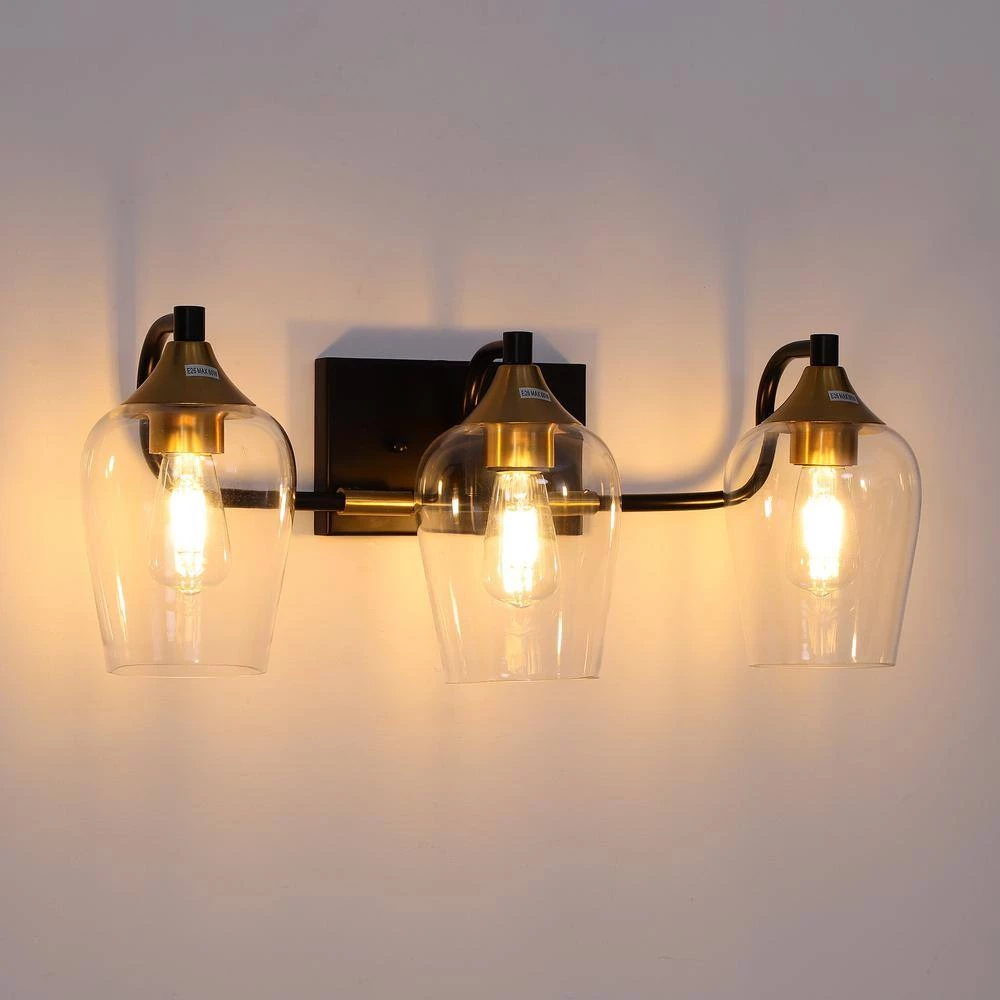 28.35 in. 3-Light Matte Black Vanity Light with Clear Glass Shade by YANSUN 8 28.35 in. 3-Light Matte Black Vanity Light with Clear Glass Shade by YANSUN - Image 6