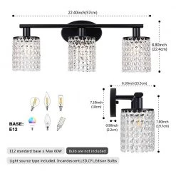 20.87 in. 3-Light Matte Black Vanity Wall Lamp with Crystal Shade by YANSUN -YANSUN Shop matte black yansun wall sconces h wl021b c3 1000