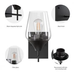 13 in. 1-Light Matte Black Wall Sconce with Wine Glass Shade by YANSUN -YANSUN Shop matte black yansun wall sconces h wl029 4f 1000