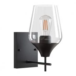 13 in. 1-Light Matte Black Wall Sconce with Wine Glass Shade by YANSUN