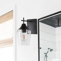 13 in. 1-Light Matte Black Wall Sconce with Wine Glass Shade by YANSUN -YANSUN Shop matte black yansun wall sconces h wl029 fa 1000