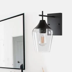 13 in. 1-Light Matte Black Wall Sconce with Wine Glass Shade by YANSUN -YANSUN Shop matte black yansun wall sconces h wl029n1 76 1000