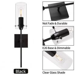 20 in.1-Light Matte Black Modern Wall Sconces with Clear Glass Shade by YANSUN -YANSUN Shop matte black yansun wall sconces h wl077 76 1000
