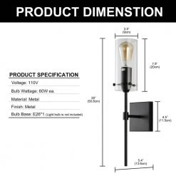 20 in.1-Light Matte Black Modern Wall Sconces with Clear Glass Shade by YANSUN -YANSUN Shop matte black yansun wall sconces h wl077 c3 1000