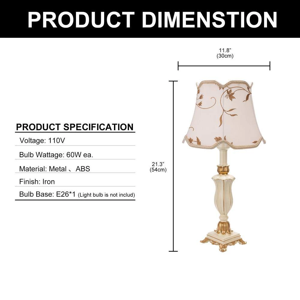 18.11 in. Off-White Fabric Indoor Table Lamp with White Shade by YANSUN 9 18.11 in. Off-White Fabric Indoor Table Lamp with White Shade by YANSUN - Image 7