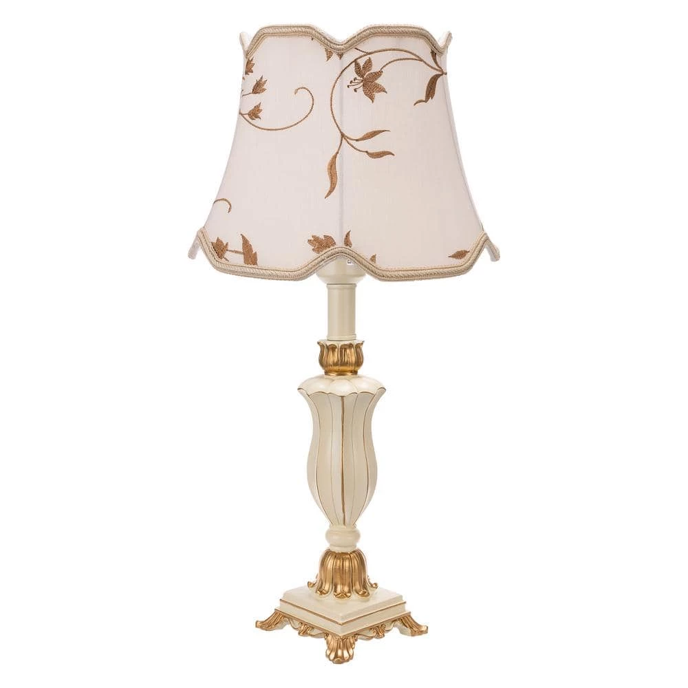 18.11 in. Off-White Fabric Indoor Table Lamp with White Shade by YANSUN 3 18.11 in. Off-White Fabric Indoor Table Lamp with White Shade by YANSUN