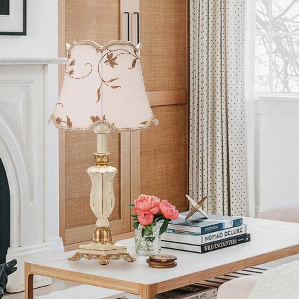 18.11 in. Off-White Fabric Indoor Table Lamp with White Shade by YANSUN 5 18.11 in. Off-White Fabric Indoor Table Lamp with White Shade by YANSUN - Image 3