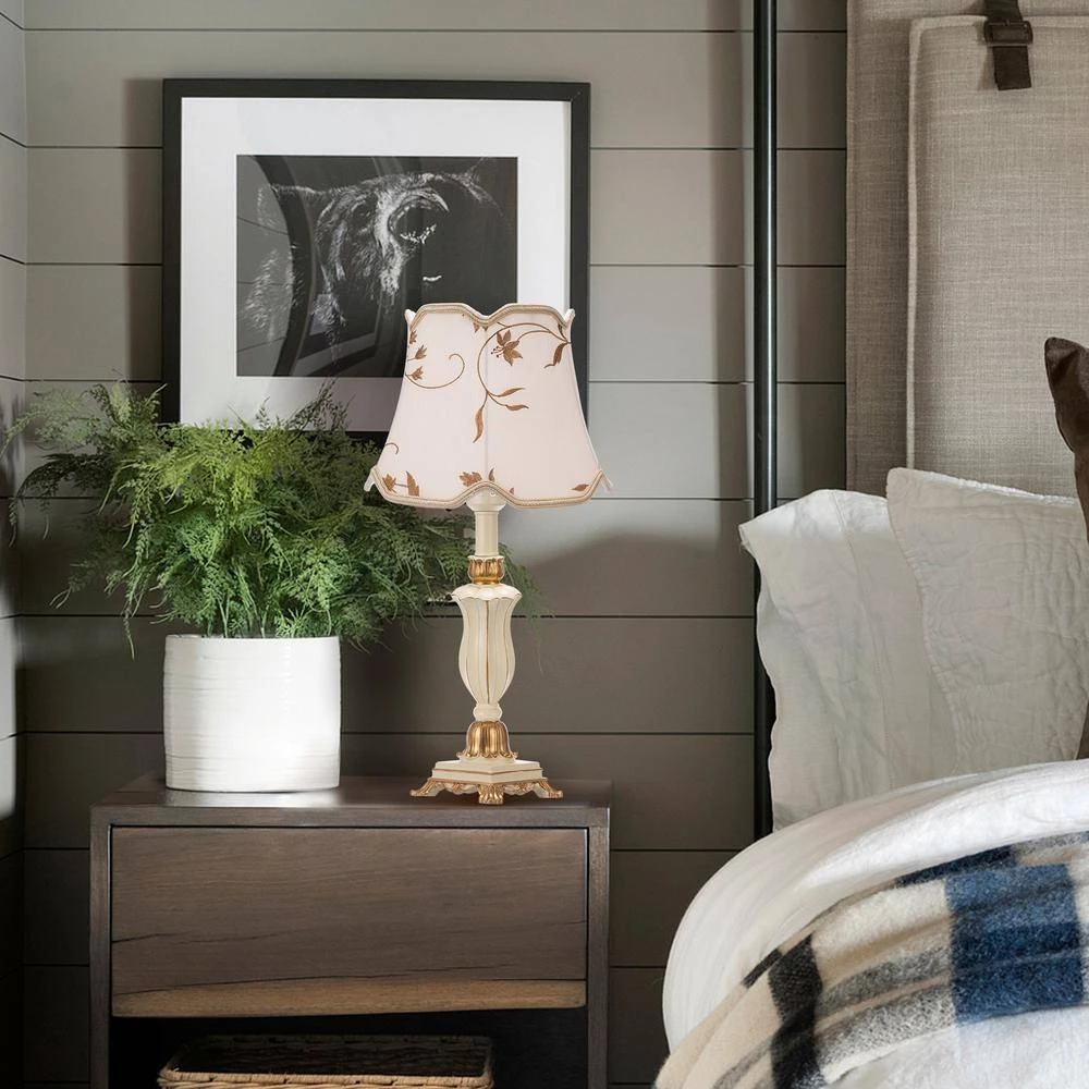 18.11 in. Off-White Fabric Indoor Table Lamp with White Shade by YANSUN 11 18.11 in. Off-White Fabric Indoor Table Lamp with White Shade by YANSUN - Image 9