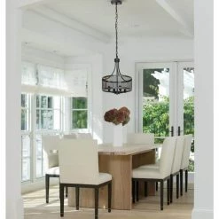 Farmhouse 4-Light Oil Black and Wood Painted Finish Drum Metal Chandeliers by YANSUN -YANSUN Shop oil black yansun chandeliers h dz048 66 1000