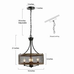Farmhouse 4-Light Oil Black and Wood Painted Finish Drum Metal Chandeliers by YANSUN -YANSUN Shop oil black yansun chandeliers h dz048 c3 1000