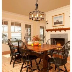 Farmhouse 4-Light Oil Black and Wood Painted Finish Drum Metal Chandeliers by YANSUN -YANSUN Shop oil black yansun chandeliers h dz048 fa 1000