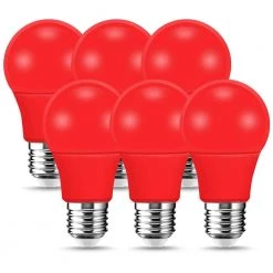 60-Watt Equivalent A19 9-Watt Non-Dimmable Red LED Colored Light Bulb E26 Base (6-Pack) by YANSUN
