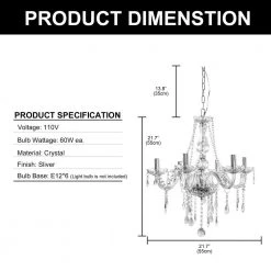 Candlestick Shape 6-Light Silver Crystal Chandelier Fixture with K9 Crystal Dangles by YANSUN -YANSUN Shop silver yansun chandeliers h dz023sn1 c3 1000