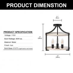 14.96 in. 3-Light White and Gold Semi-Flush Mount with Drum Shade by YANSUN -YANSUN Shop white and gold yansun flush mount lights h cl014 c3 1000