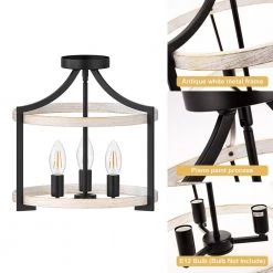 14.96 in. 3-Light White and Gold Semi-Flush Mount with Drum Shade by YANSUN -YANSUN Shop white and gold yansun flush mount lights h cl014n1 4f 1000