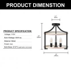 14.96 in. 3-Light White and Gold Semi-Flush Mount with Drum Shade by YANSUN -YANSUN Shop white and gold yansun flush mount lights h cl014n1 c3 1000