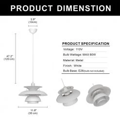 19.68 in. 1-Light White Modern Island Pendant Light with Metal Shade by YANSUN -YANSUN Shop white yansun chandeliers h dz072 4f 1000