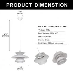 19.68 in. 1-Light White Modern Island Pendant Light with Metal Shade by YANSUN -YANSUN Shop white yansun chandeliers h dz072n1 4f 1000