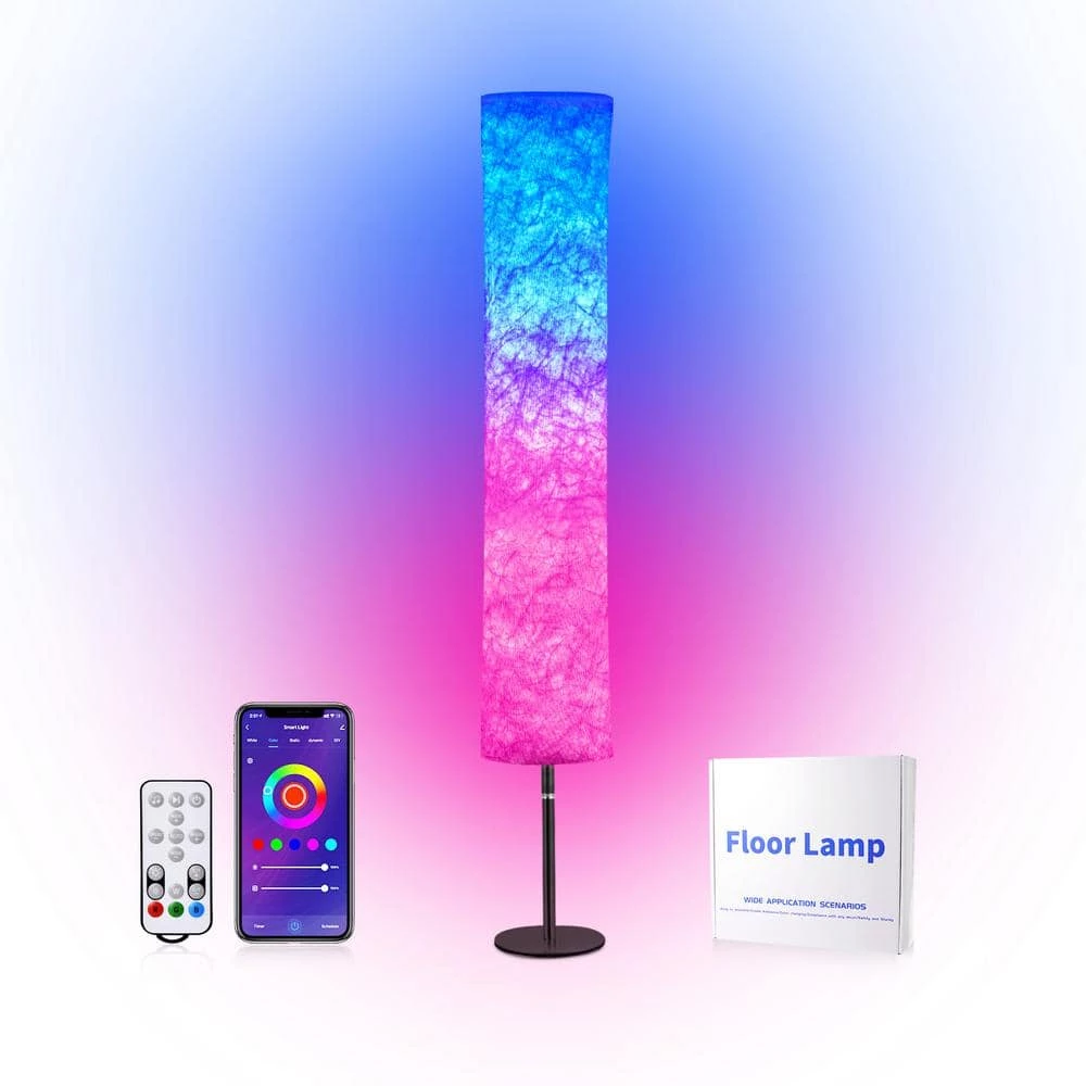 59 in. White Indoor Modern Floor Lamp Dimming RGB Light with Non-woven Shape and Remote Control by YANSUN 6 59 in. White Indoor Modern Floor Lamp Dimming RGB Light with Non-woven Shape and Remote Control by YANSUN - Image 4