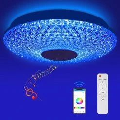 11 in. 41-Watt Integrated RGB LED White Flush Mount-Light with Crystal Glass Shades by YANSUN