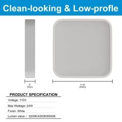 11.81 in. Square White Modern Integrated Selectable LED Flush Mount Lighting Fixture, Color Temperature Adjustable by YANSUN -YANSUN Shop white yansun flush mount lights h cl036 c3 1000