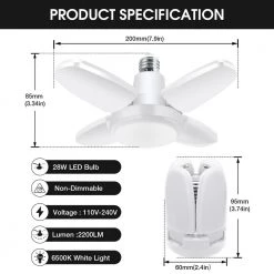 8 in. 200-Watt Equivalence Deformable White LED Flush Mount Garage Light, 2200 Lumens, 4-Leaf 6000K Daylight (2-P by YANSUN -YANSUN Shop white yansun flush mount lights h gl00601e26 2n1 4f 1000