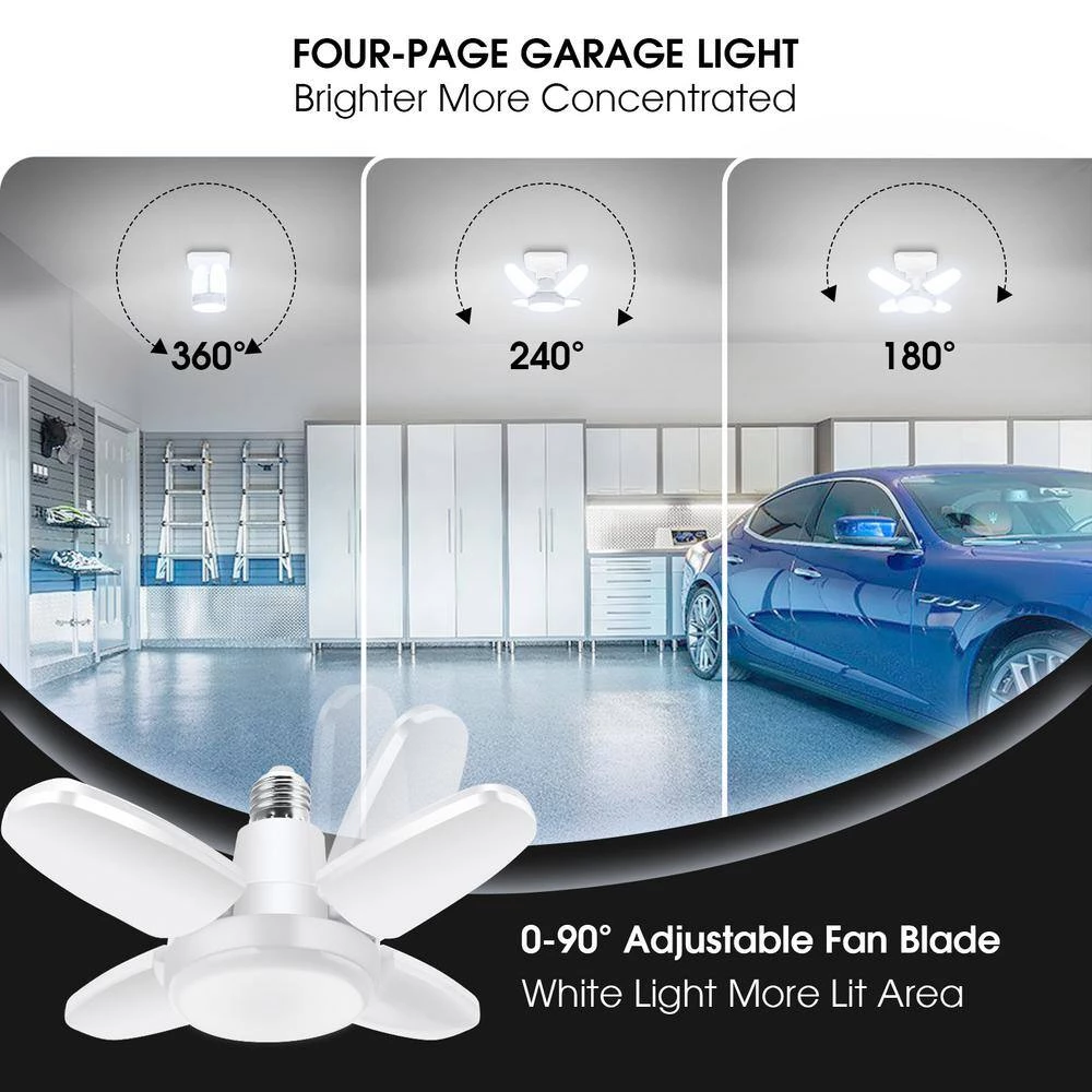 8 in. 200-Watt Equivalence Deformable White LED Flush Mount Garage Light, 2200 Lumens, 4-Leaf 6000K Daylight (4-P by YANSUN 6 8 in. 200-Watt Equivalence Deformable White LED Flush Mount Garage Light, 2200 Lumens, 4-Leaf 6000K Daylight (4-P by YANSUN - Image 4