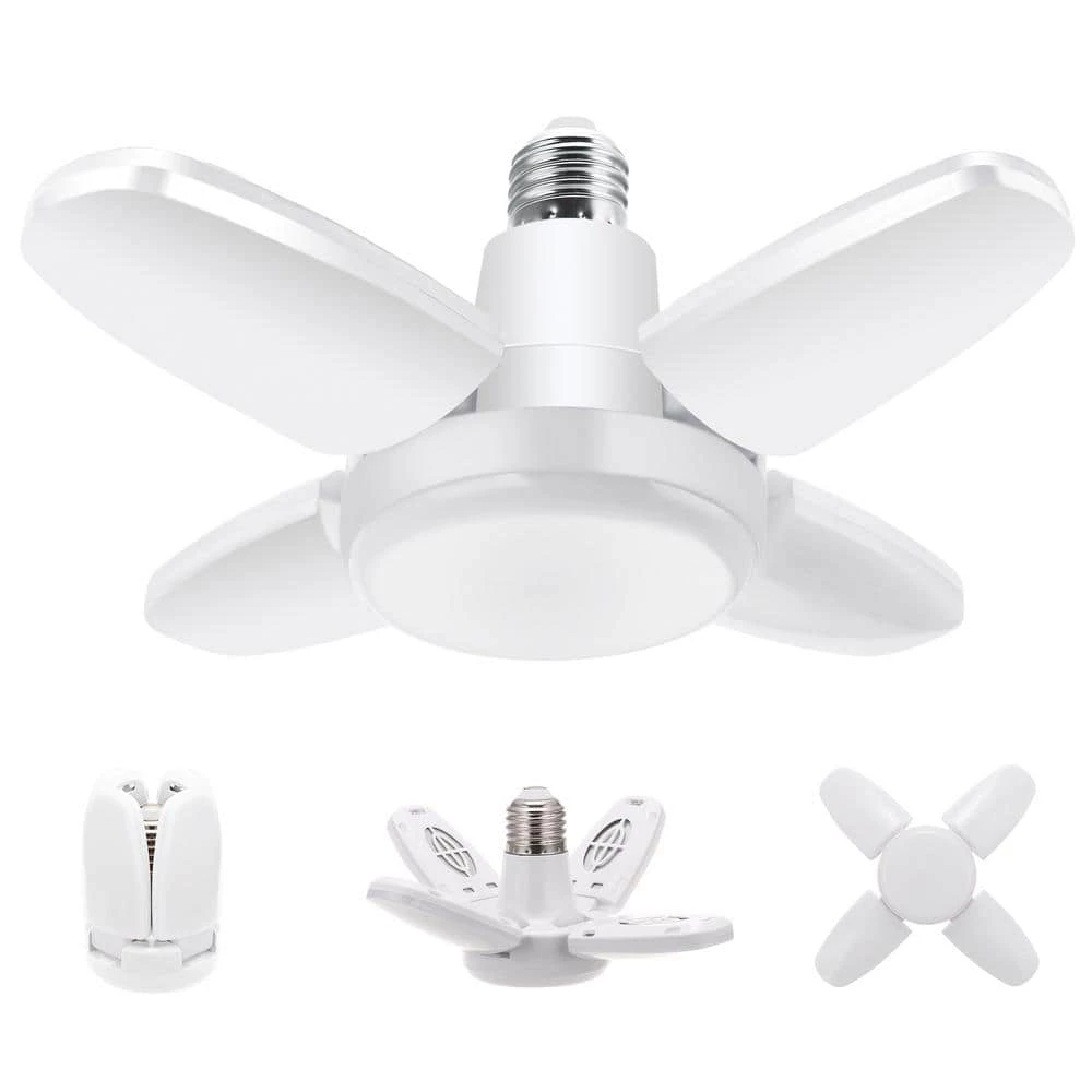 8 in. 200-Watt Equivalence Deformable White LED Flush Mount Garage Light, 2200 Lumens, 4-Leaf 6000K Daylight (4-P by YANSUN 3 8 in. 200-Watt Equivalence Deformable White LED Flush Mount Garage Light, 2200 Lumens, 4-Leaf 6000K Daylight (4-P by YANSUN