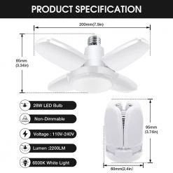 8 in. 200-Watt Equivalence Deformable White LED Flush Mount Garage Light, 2200 Lumens, 4-Leaf 6000K Daylight (4-P by YANSUN 12 8 in. 200-Watt Equivalence Deformable White LED Flush Mount Garage Light, 2200 Lumens, 4-Leaf 6000K Daylight (4-P by YANSUN -YANSUN Shop white yansun flush mount lights h gl00601e26 4n1 c3 1000