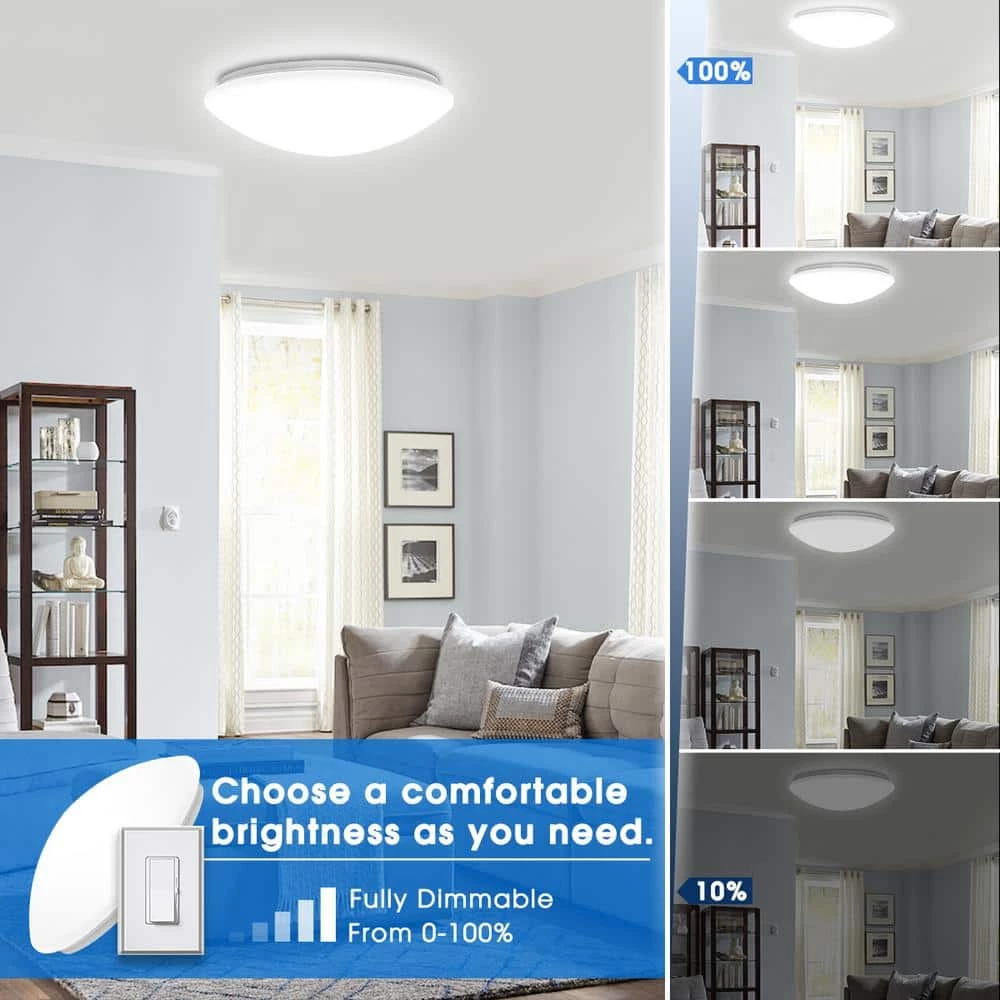 14 in. White Round Dimmable LED Flush Mount Ceiling Light in Daylight White 6000K by YANSUN 7 14 in. White Round Dimmable LED Flush Mount Ceiling Light in Daylight White 6000K by YANSUN - Image 5