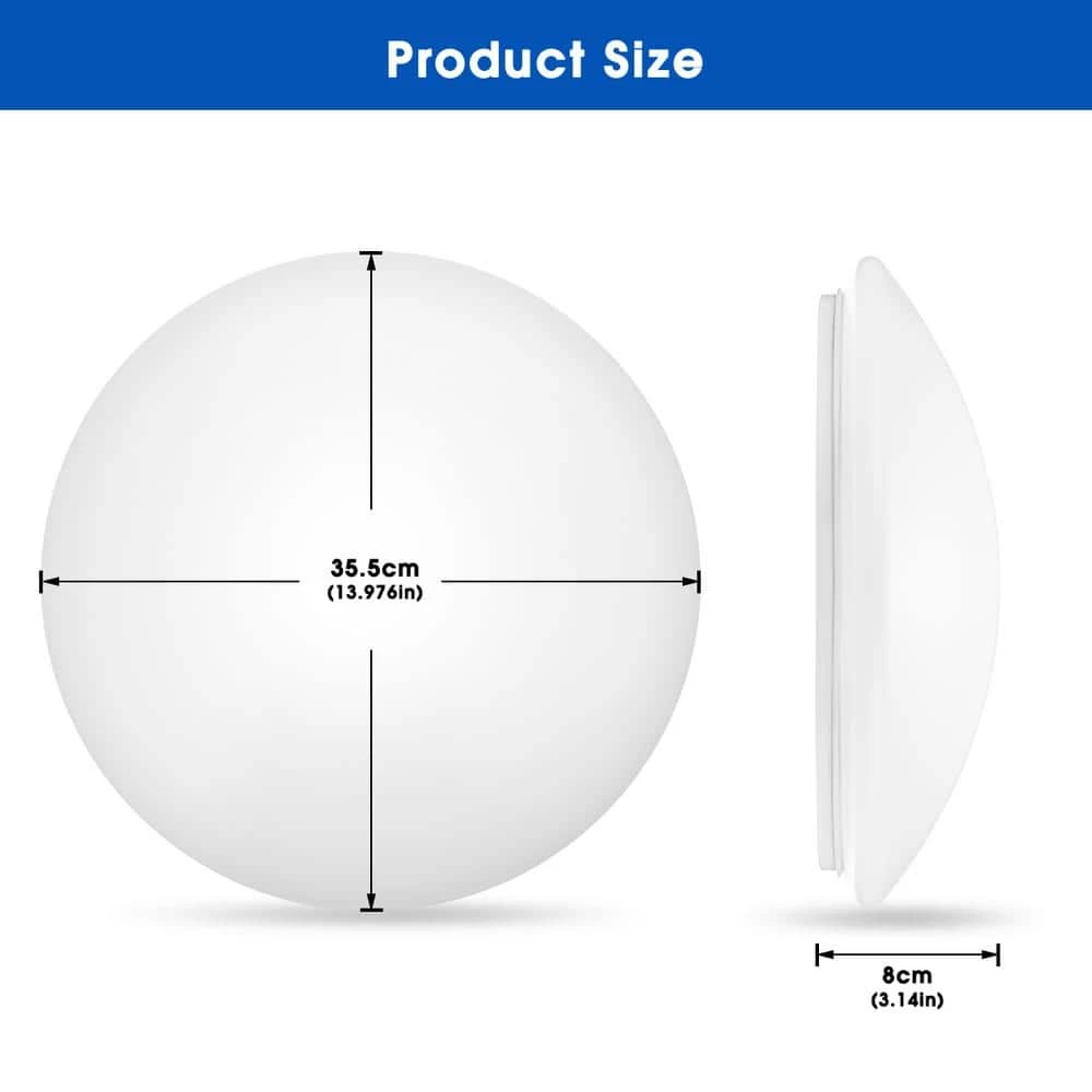 14 in. White Round Dimmable LED Flush Mount Ceiling Light in Daylight White 6000K by YANSUN 8 14 in. White Round Dimmable LED Flush Mount Ceiling Light in Daylight White 6000K by YANSUN - Image 6