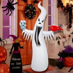 79 in. Spooky Built-in RGB LED Glowing Ghost Inflatable Halloween Decoration with Inflatable Bucket by YANSUN -YANSUN Shop white yansun outdoor specialty lighting h qm001 1f 1000
