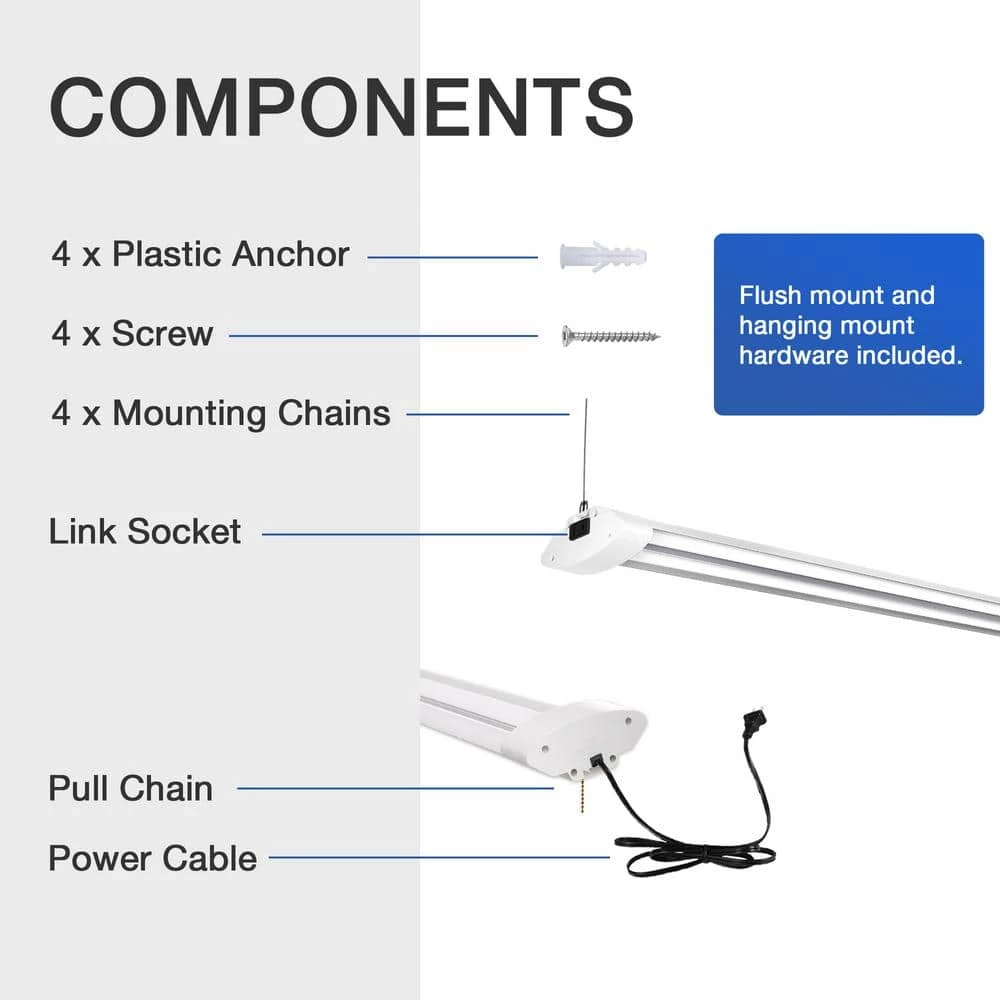 4 ft. 260-Watt Equivalent 4000 Lumens Linkable Integrated LED White Shop Light in Daylight 5000K (2-Pack) by YANSUN 5 4 ft. 260-Watt Equivalent 4000 Lumens Linkable Integrated LED White Shop Light in Daylight 5000K (2-Pack) by YANSUN - Image 4