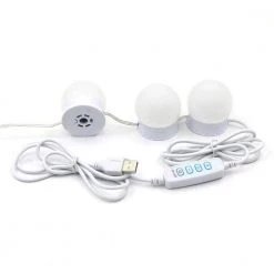 5.91 ft. 10-Light White Indoor LED Vanity Mirror String Light USB Outlet Hollywood Style by YANSUN