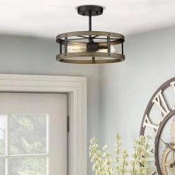 14.96 in. 2-Light Imitation Wood Grain Bilateral Semi-Flush Mount by YANSUN -YANSUN Shop wood grain yansun flush mount lights h cl013n1 fa 1000