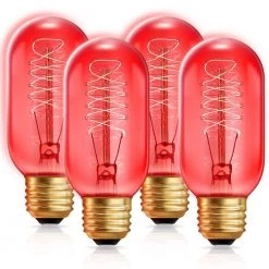 40-Watt Equivalent T45 Red Dimmable E26 Vintage Edison Incandescent-Light Bulb for Halloween Christmas (4-Pack) by YANSUN