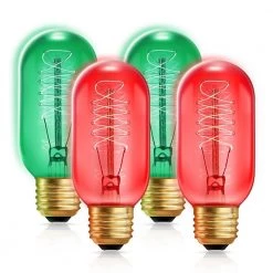 40-Watt Equivalent T45 Red & Green Dimmable E26 Vintage Edison Incandescent-Light Bulb for Halloween Christmas (4-Pack) by YANSUN