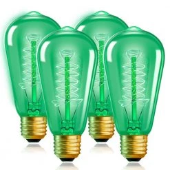 40-Watt Equivalent ST58 Green Dimmable E26 Vintage Edison Incandescent-Light Bulb for Halloween Christmas (4-Pack) by YANSUN