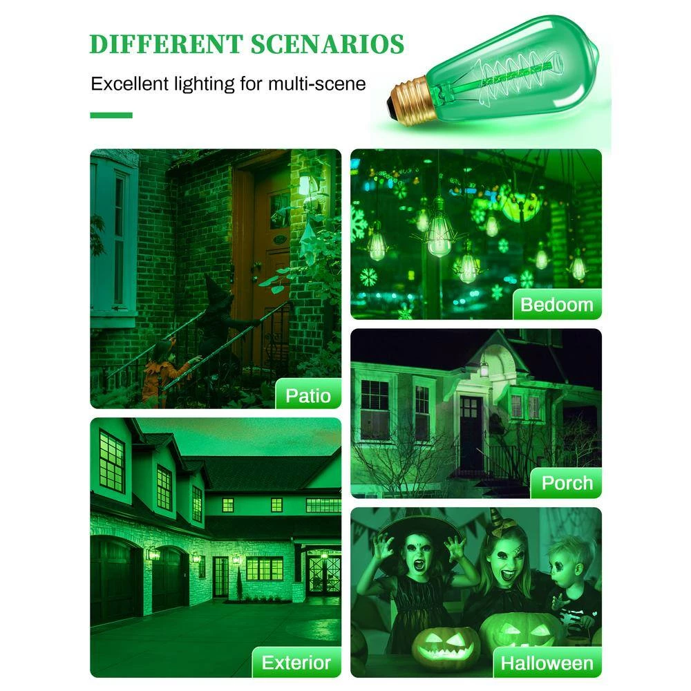 40-Watt Equivalent ST58 Green Dimmable E26 Vintage Edison Incandescent-Light Bulb for Halloween Christmas (4-Pack) by YANSUN 10 40-Watt Equivalent ST58 Green Dimmable E26 Vintage Edison Incandescent-Light Bulb for Halloween Christmas (4-Pack) by YANSUN - Image 8