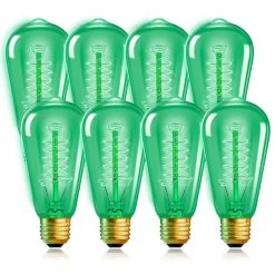 40-Watt Equivalent ST58 Green Dimmable E26 Vintage Edison Incandescent-Light Bulb for Halloween Christmas (8-Pack) by YANSUN