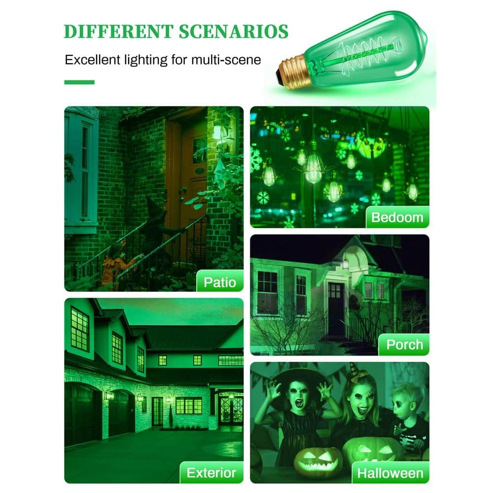 40-Watt Equivalent ST58 Green Dimmable E26 Vintage Edison Incandescent-Light Bulb for Halloween Christmas (8-Pack) by YANSUN 10 40-Watt Equivalent ST58 Green Dimmable E26 Vintage Edison Incandescent-Light Bulb for Halloween Christmas (8-Pack) by YANSUN - Image 8