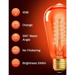 40-Watt Equivalent ST58 Orange Dimmable E26 Vintage Edison Incandescent-Light Bulb for Halloween Christmas (4-Pack) by YANSUN -YANSUN Shop yansun colored light bulbs h ws005r58w40e26o 4 c3 1000
