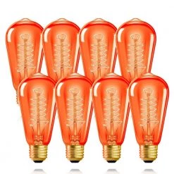 40-Watt Equivalent ST58 Orange Dimmable E26 Vintage Edison Incandescent-Light Bulb for Halloween Christmas (8-Pack) by YANSUN