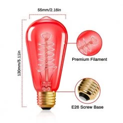 40-Watt Equivalent ST58 Red Dimmable E26 Vintage Edison Incandescent Light Bulb for Halloween Christmas (8-Pack) by YANSUN -YANSUN Shop yansun colored light bulbs h ws005r58w40e26r 8 4f 1000