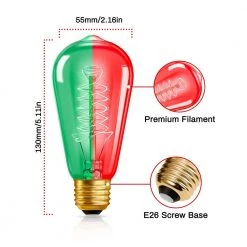 40-Watt Equivalent ST58 Red & Green Dimmable E26 Vintage Edison Incandescent-Light Bulb for Halloween Christmas (4-Pack) by YANSUN -YANSUN Shop yansun colored light bulbs h ws005r58w40e26rg 4 c3 1000